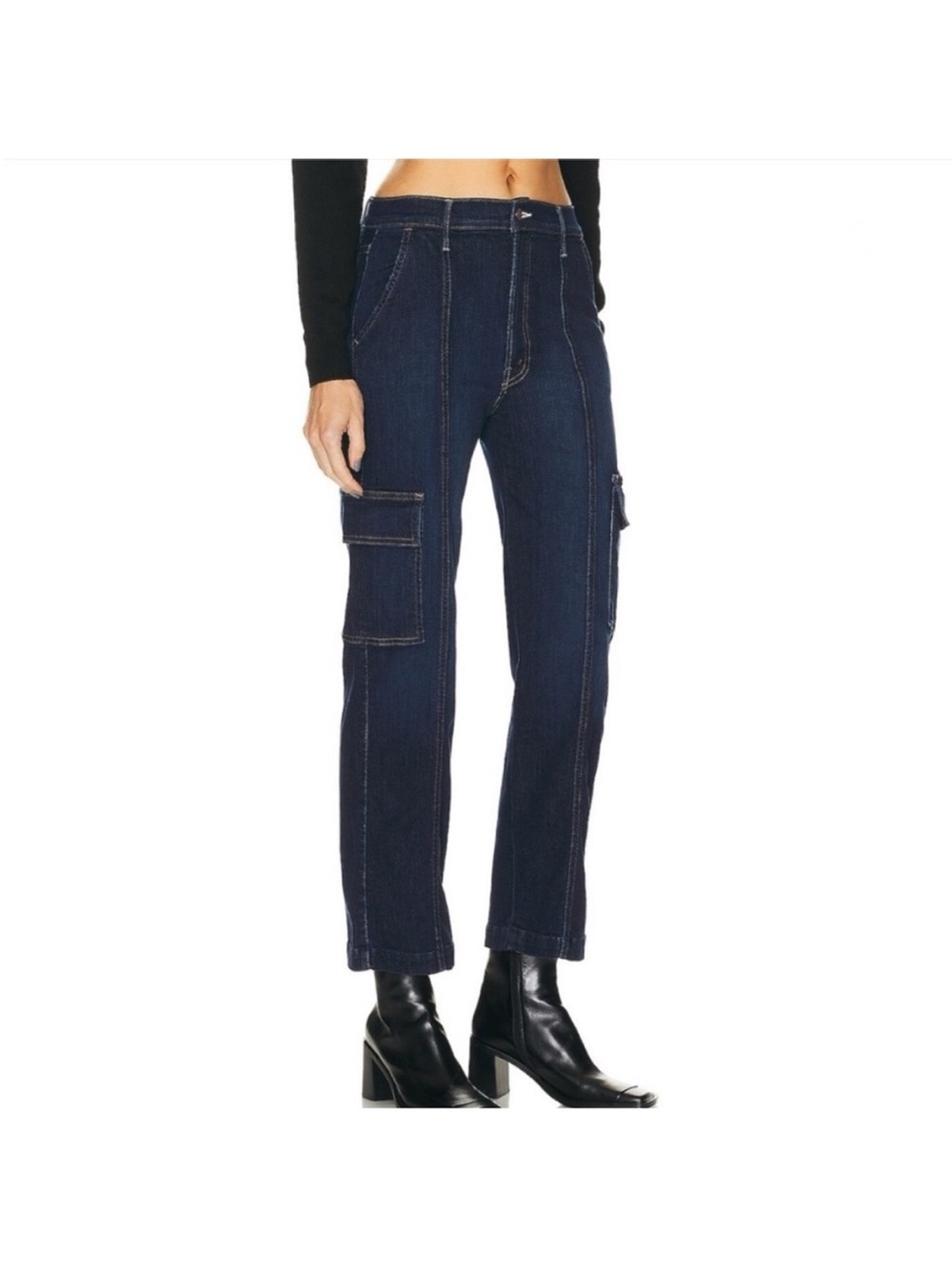 MOTHER Rambler Dark Blue Cargo Ankle Jeans